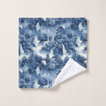 Jardin d'eau japonais en porcelaine blanche bleue