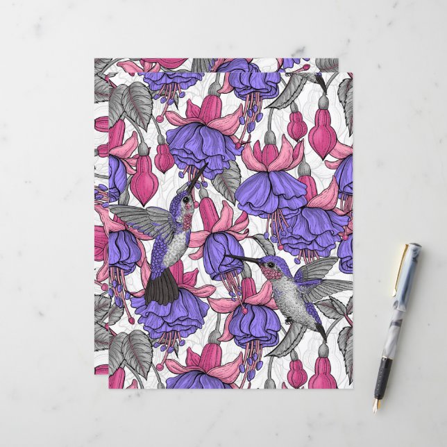 Jardin des colibris en rose et rose (Devant/Arrière en situation)