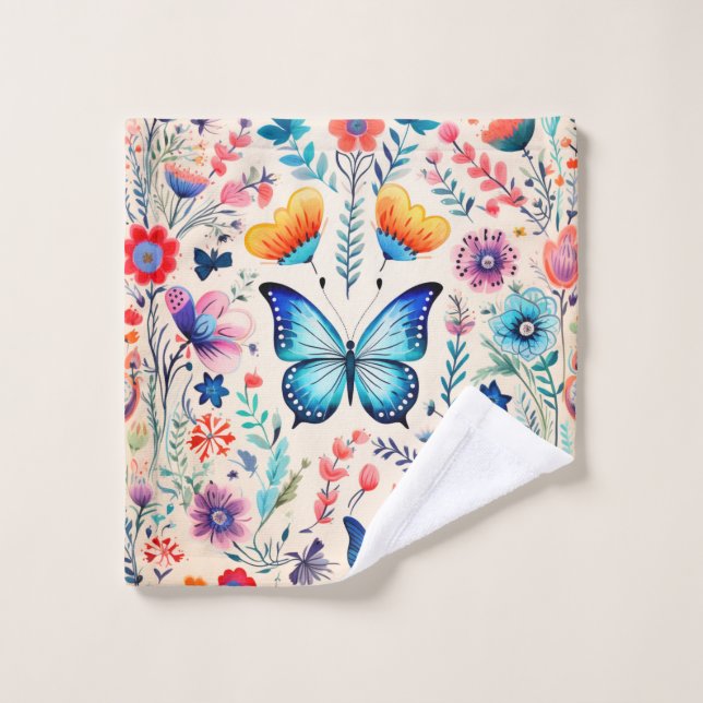 Jardin des papillons et des Fleurs sauvages (Gant de toilette)