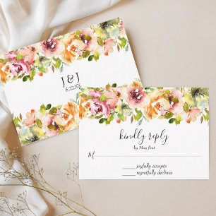 Jardin d'été Aquarelle Floral Mariage Carte RSVP