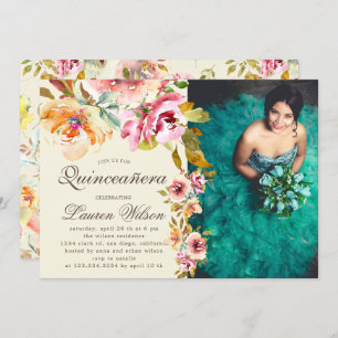 jardin d'été fleuri Quinceanera Photo Invitation