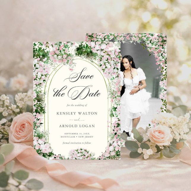 Jardin Élégant de Mariage Rose Save The Date (Créateur téléchargé)