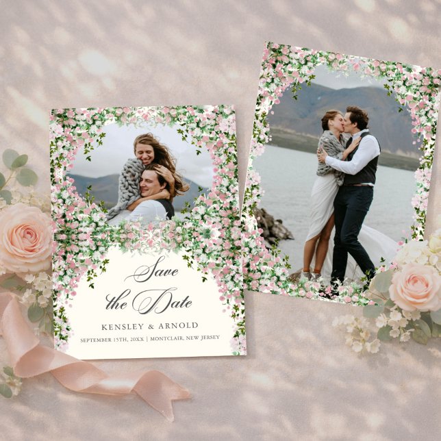 Jardin Élégant Rose Save The Date Photo  (Créateur téléchargé)