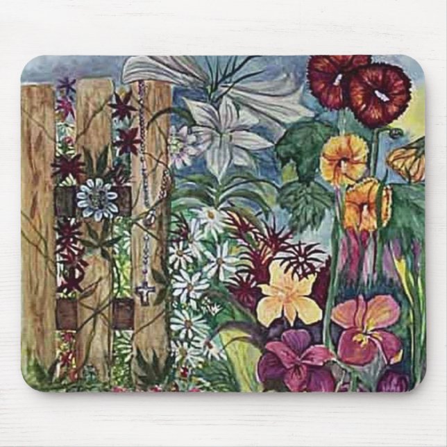 jardin et chapelet = tapis de souris de prière (Devant)