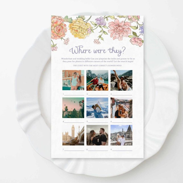 Jardin Fête des mariées florale Où étaient-ils jeu (Garden Bridal Shower Game Where were they?)