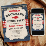 Jardin Fish Fry 40th Birthday Invitation<br><div class="desc">Voici notre charmant Jardin Fish Fry Invitation d'anniversaire! Construite avec des éléments en bois rustique, cette invitation exhale une ambiance campagnarde et cosy, parfaite pour célébrer sous le ciel ouvert. La combinaison classique de rouge, blanc et bleu apporte une touche d'américanité, préparant le terrain à un rassemblement festif. Qu'il s'agisse...</div>