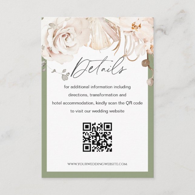Jardin fleuri beige mariage QR code carte de détai (Devant)