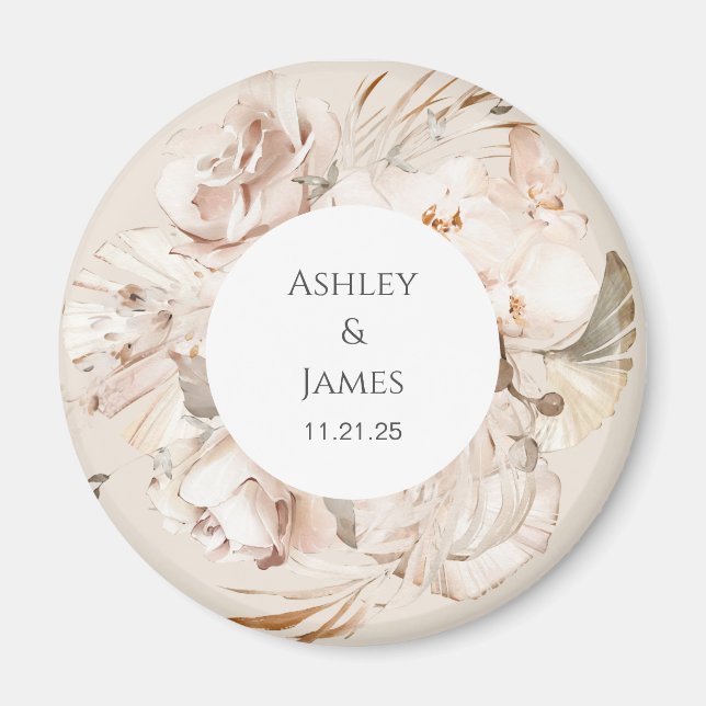 Jardin fleuri Brown-beige aimant de mariage faveur (Devant)