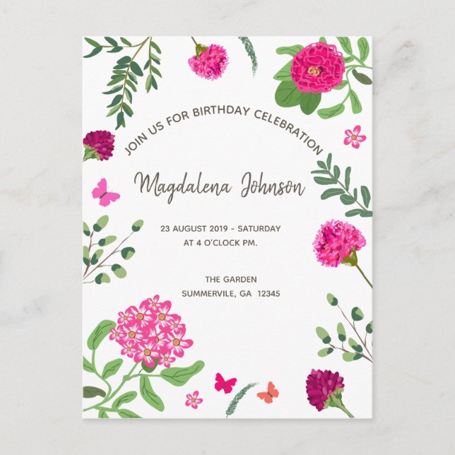 Jardin fleuri lumineux Invitation d'anniversaire (Devant)