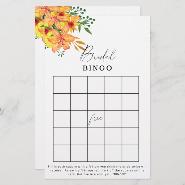 Jardin fleuri nuptiale jeu de bingo (Devant / Derrière)