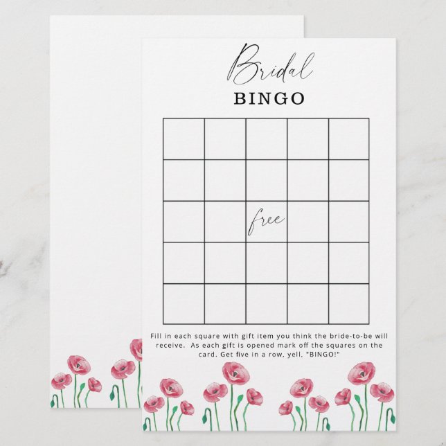 Jardin fleuri nuptiale jeu de bingo (Devant / Derrière)