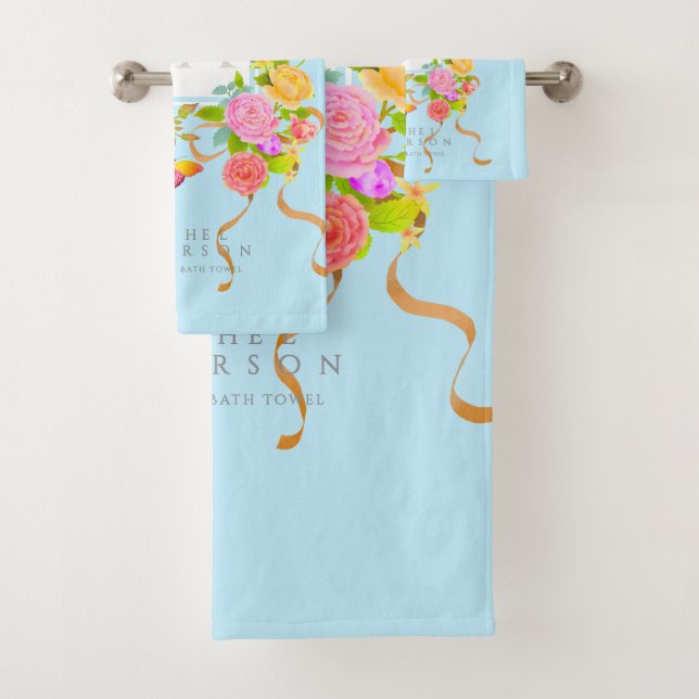 Jardin fleuri romantique monogramme bleu  (En situation)