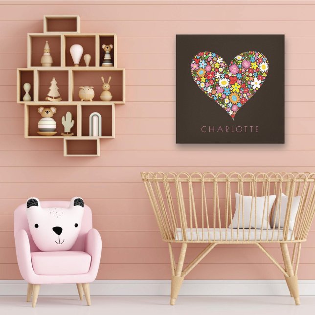 Jardin Fleurs de Printemps Amour Art Mural de Pépi (Whimsical Spring Flowers Garden Love Heart Girl's Nursery Room Wall Art @ fat_fa_tin)