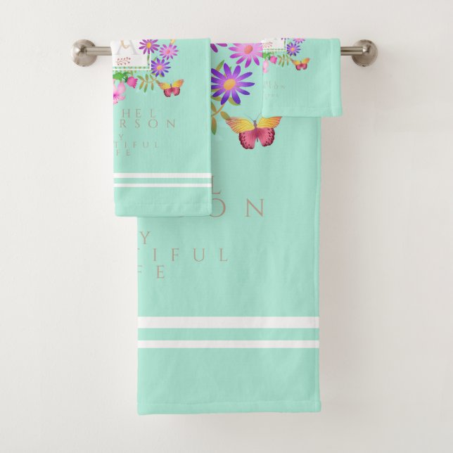 Jardin Floral Aqua Monogram Serviette (En situation)
