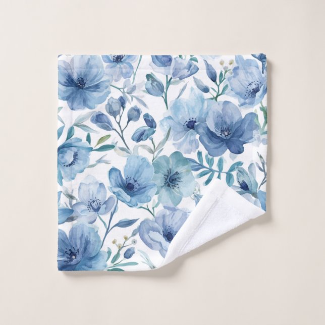 Jardin Floral Aquarelle Botanique Bleu (Gant de toilette)