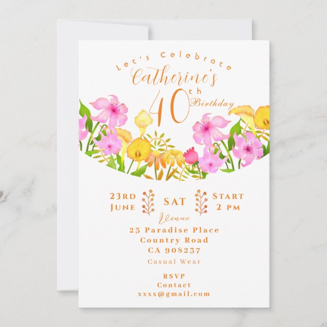 Jardin floral Invitation d'anniversaire (Devant)