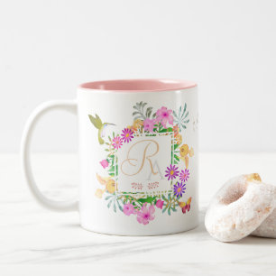 Jardin Floral Mug Monogramme Blanc