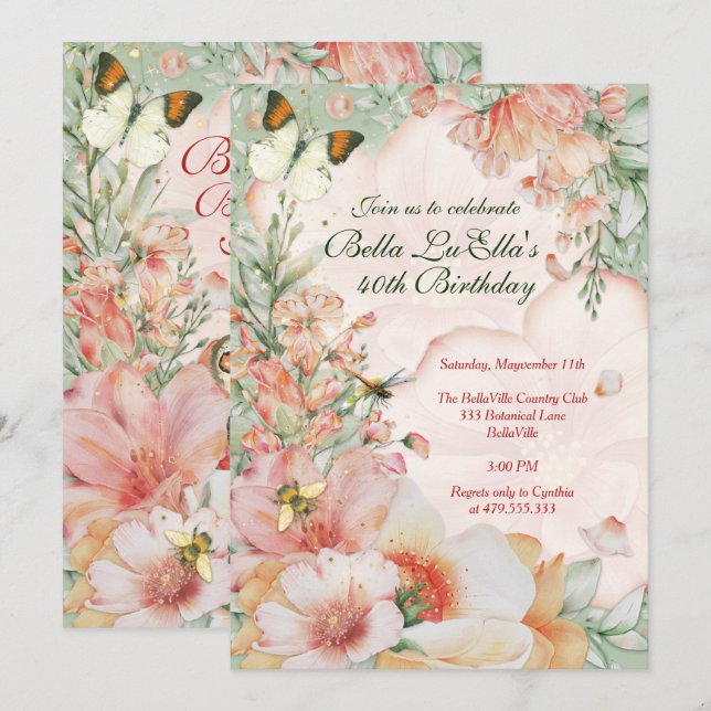 Jardin Floral Thème Fête Invitations (Devant / Derrière)