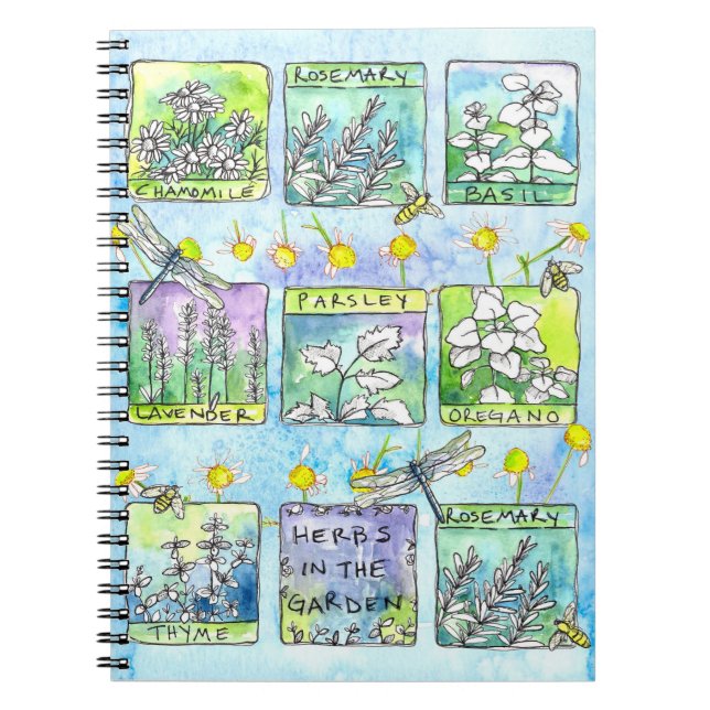 Jardin Journal Basil Plante Dragonfly Bees Herb (Devant)