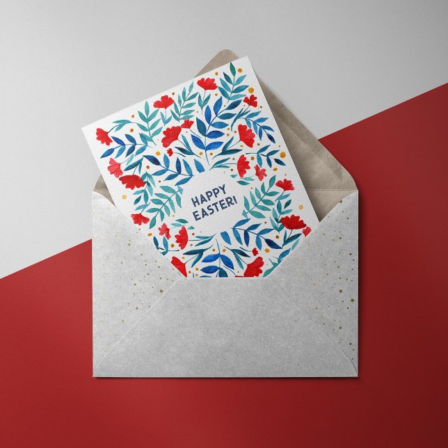 Jardin magique - Carte de Pâques rouge et turquois (Créateur téléchargé)