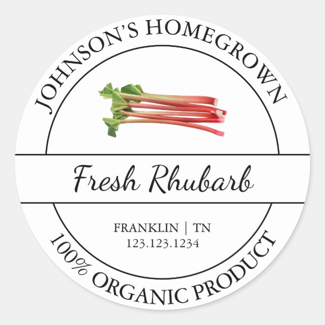 Jardin maison Étiquette Rhubarb bio frais (Devant)