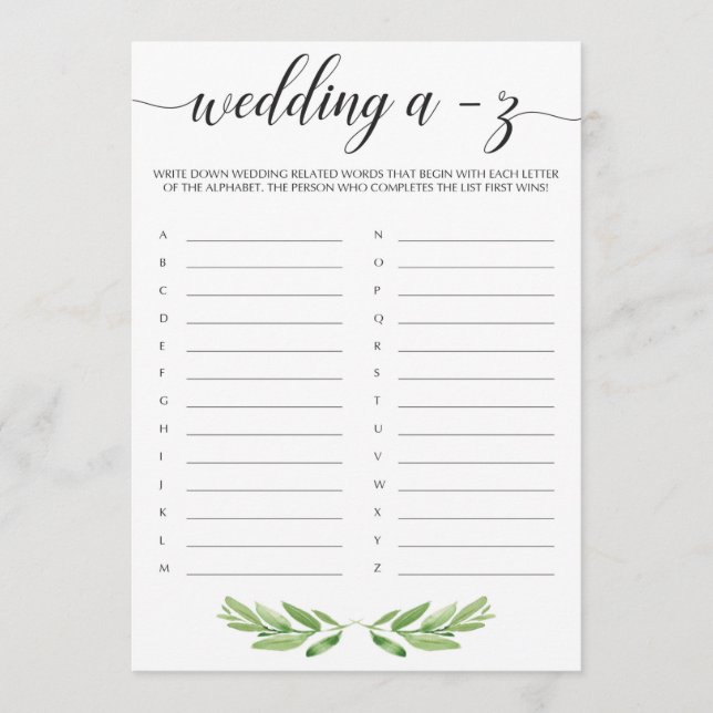 Jardin Mariage Douche Mariage Alphabet Jeu (Devant)