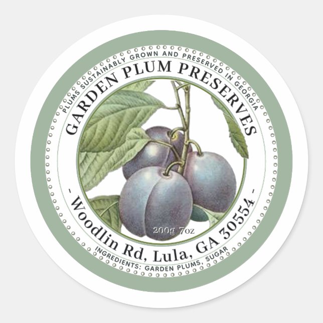 Jardin Plum Préserve Jelly Étiquette (Devant)