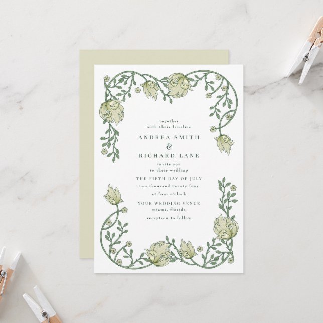 Jardin romantique Faire-part de mariage florale (Devant/Arrière en situation)