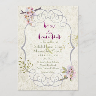Jardin romantique Magenta Faire-part de mariage fa