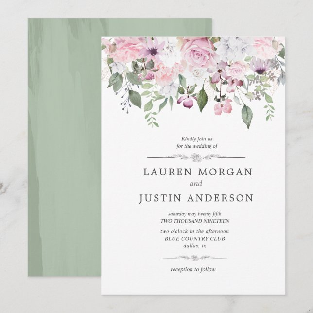 Jardin rose | FAIRE-PART DE MARIAGE (Devant / Derrière)