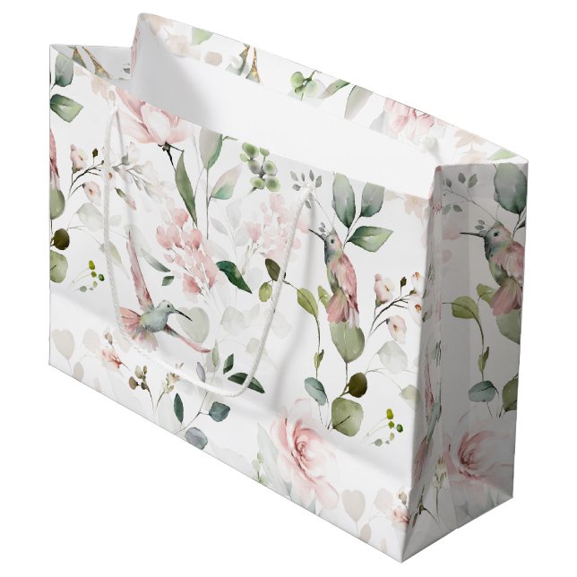 Jardin rose Floral Colibri Grand Sac Cadeau (Devant Angle)