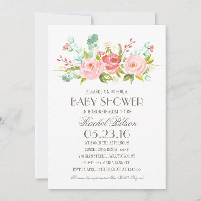 Jardin rose | Invitation Baby shower (Devant)