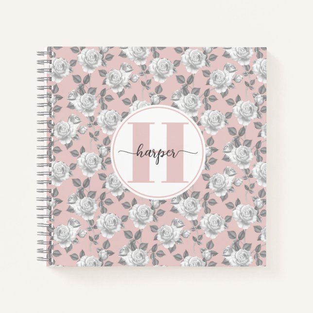 Jardin rose Monogramme Carnet rose (Devant)
