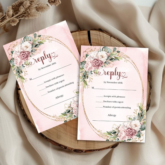Jardin Rose Poussiéreux Vert Mariage RSVP (Garden Dusty Pink Greenery Wedding RSVP)