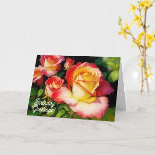 Jardin rose rose et fleurs jaunes Carte d'annivers