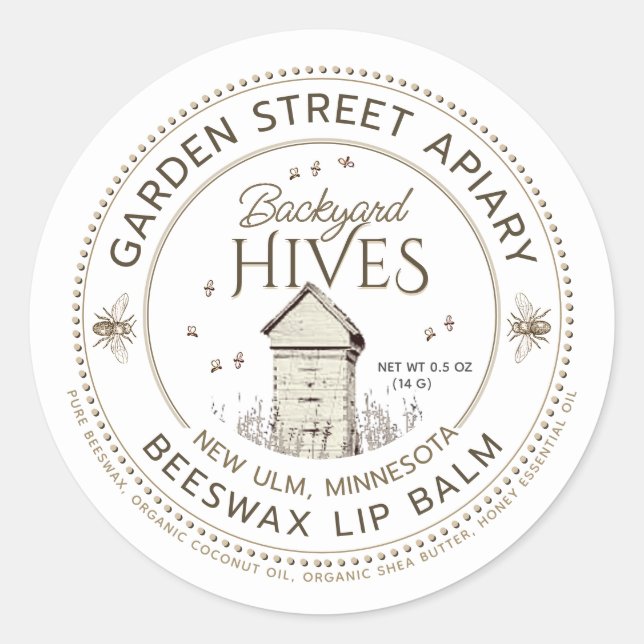 Jardin ruches Beeswax Lip Balm Étiquette (Devant)