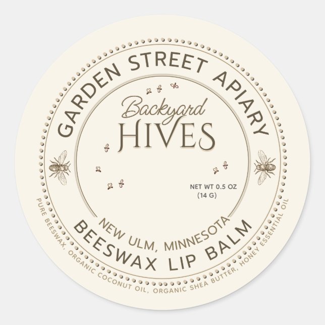 Jardin ruches Beeswax Lip Balm Étiquette (Devant)