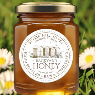 Jardin ruches Miel Étiquette main embouteillée Raw