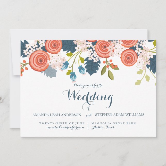 Jardin sauvage Faire-part de mariage florale (Devant)