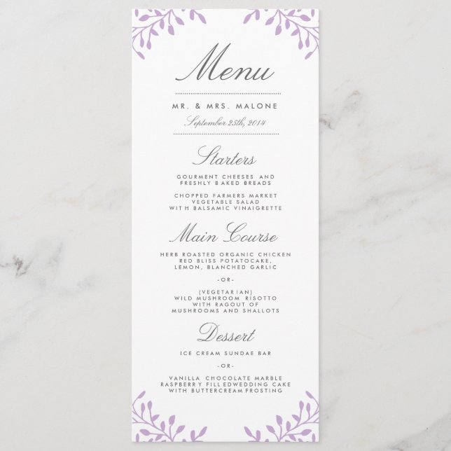 Jardin secret menu de mariage - Orchidée (Devant)