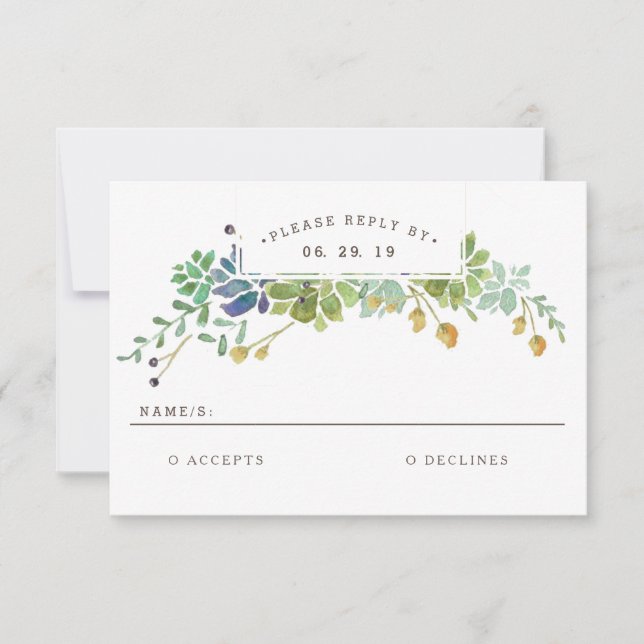 Jardin Succulent | Mariage aquarelle RSVP (Devant)