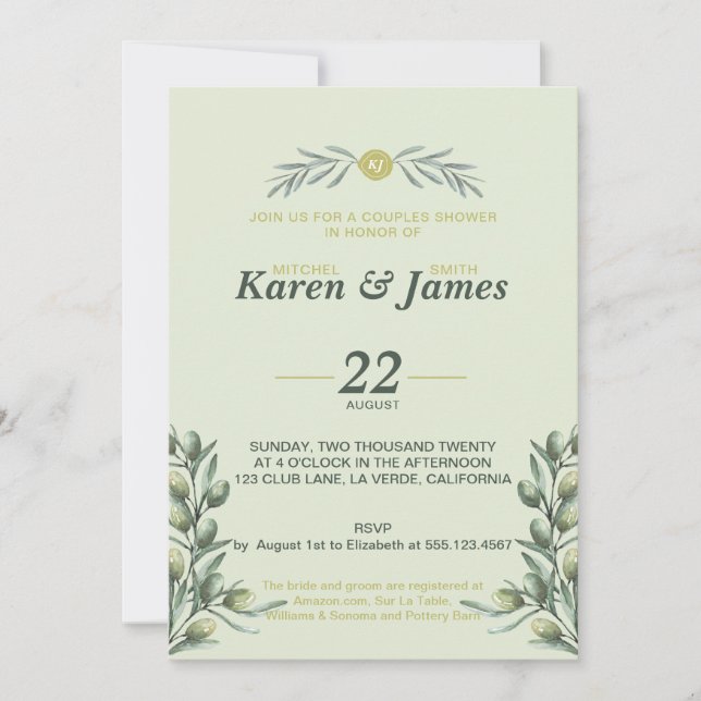 Jardin toscan Olive Mariage Douche Invitation (Devant)