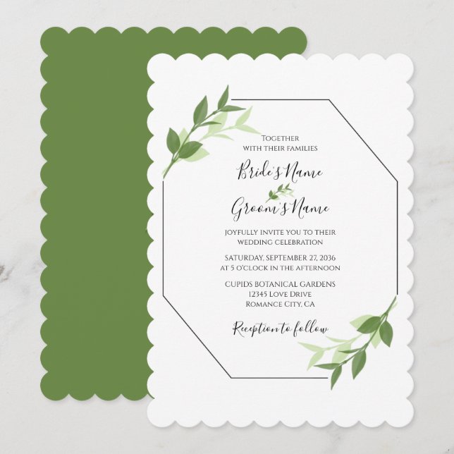 Jardin verdoyant Feuilles Cadre Mariage Invitation (Devant / Derrière)