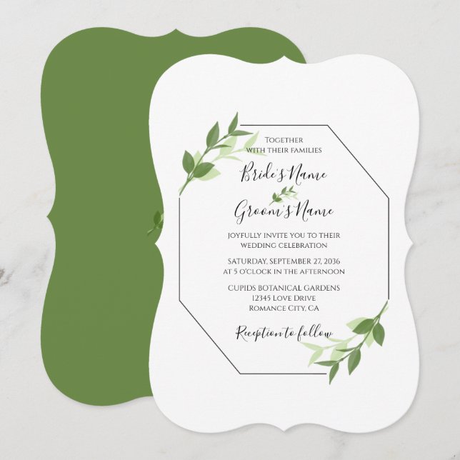 Jardin verdoyant Feuilles Cadre Mariage Invitation (Devant / Derrière)