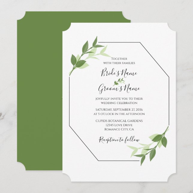 Jardin verdoyant Feuilles Cadre Mariage Invitation (Devant / Derrière)