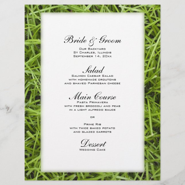 Jardin vert Mariage Menu (Devant)