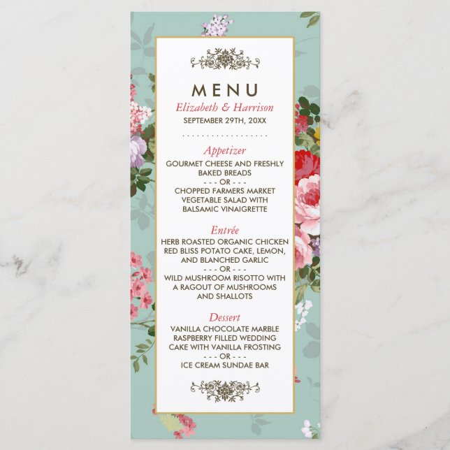 Jardin vintage Floral Botanique Mariage Menu (Devant)
