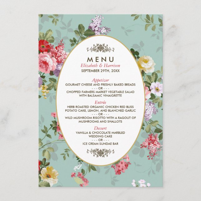 Jardin vintage Floral Botanique Mariage Menu (Devant)