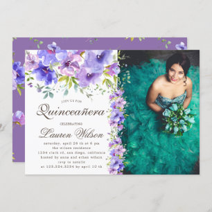 Jardin violet fleuri Quinceanera Photo Invitation