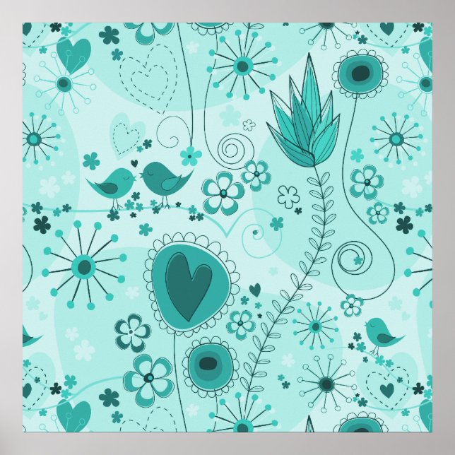 Jardin Whimsical en affiche Turquoise (Devant)